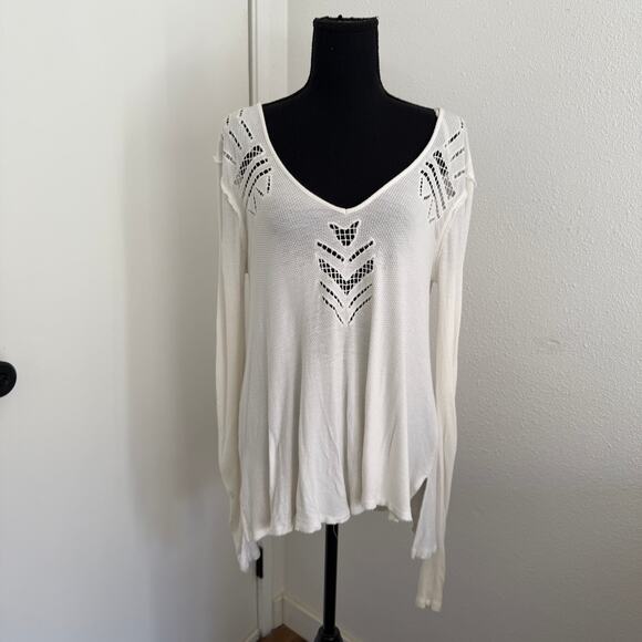 WE THE FREE People Moonrise Cutwork Thermal Shirt Top White Blouse Tunic - xs - Picture 4 of 8